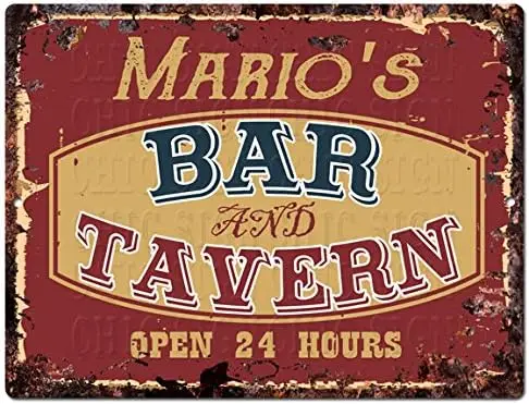 MARIOS BAR and TAVERN Tin Chic Sign Rustic Vintage style Retro Kitchen Bar Pub Coffee Shop Decor 9x 12 Metal Plate Sign Home Sto