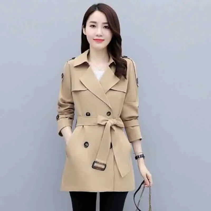 

Spring Autumn Annals Female Loose Fit Solid Color Windbreaker Women British Style Appear Thin Long Sleeved Windbreaker Tops