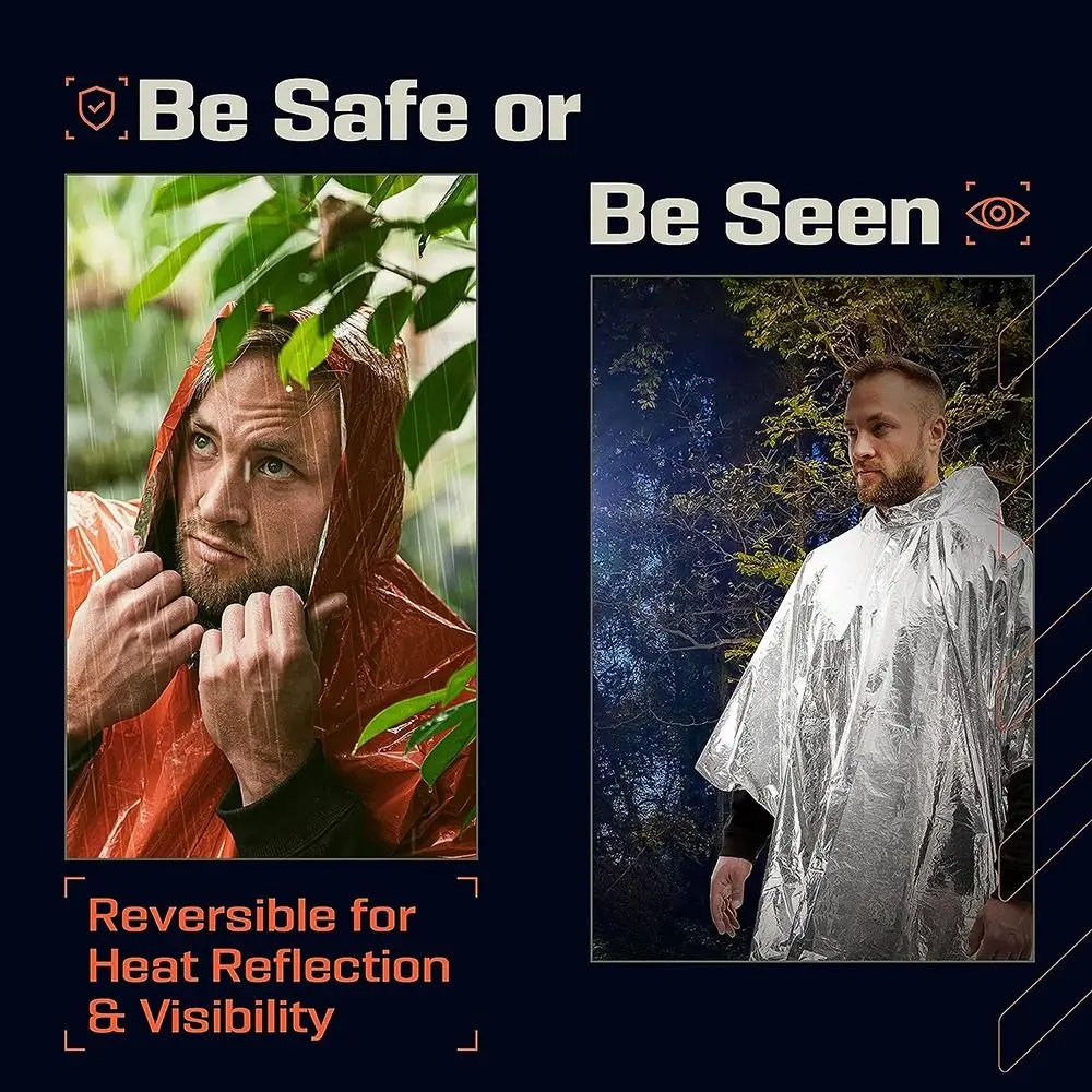 1Pcs Hiking Travel Tent Rainwear Emergency Raincoat Waterproof Hooded Sleeve Camping Rain Poncho Heat Reflective 3 In 1