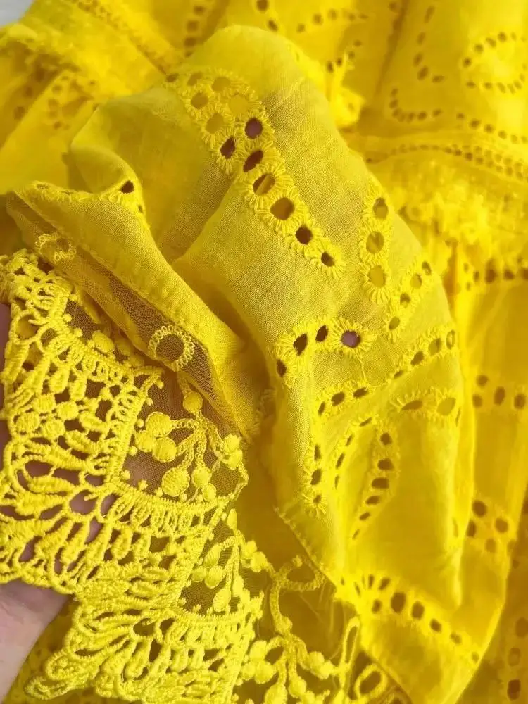 Chic Fliegen Sleeve Elastische Backless Spitze Borte Saum EINE Linie Kleid Sommer Elegante Frauen Solide Aushöhlen Stickerei Party Vestidos