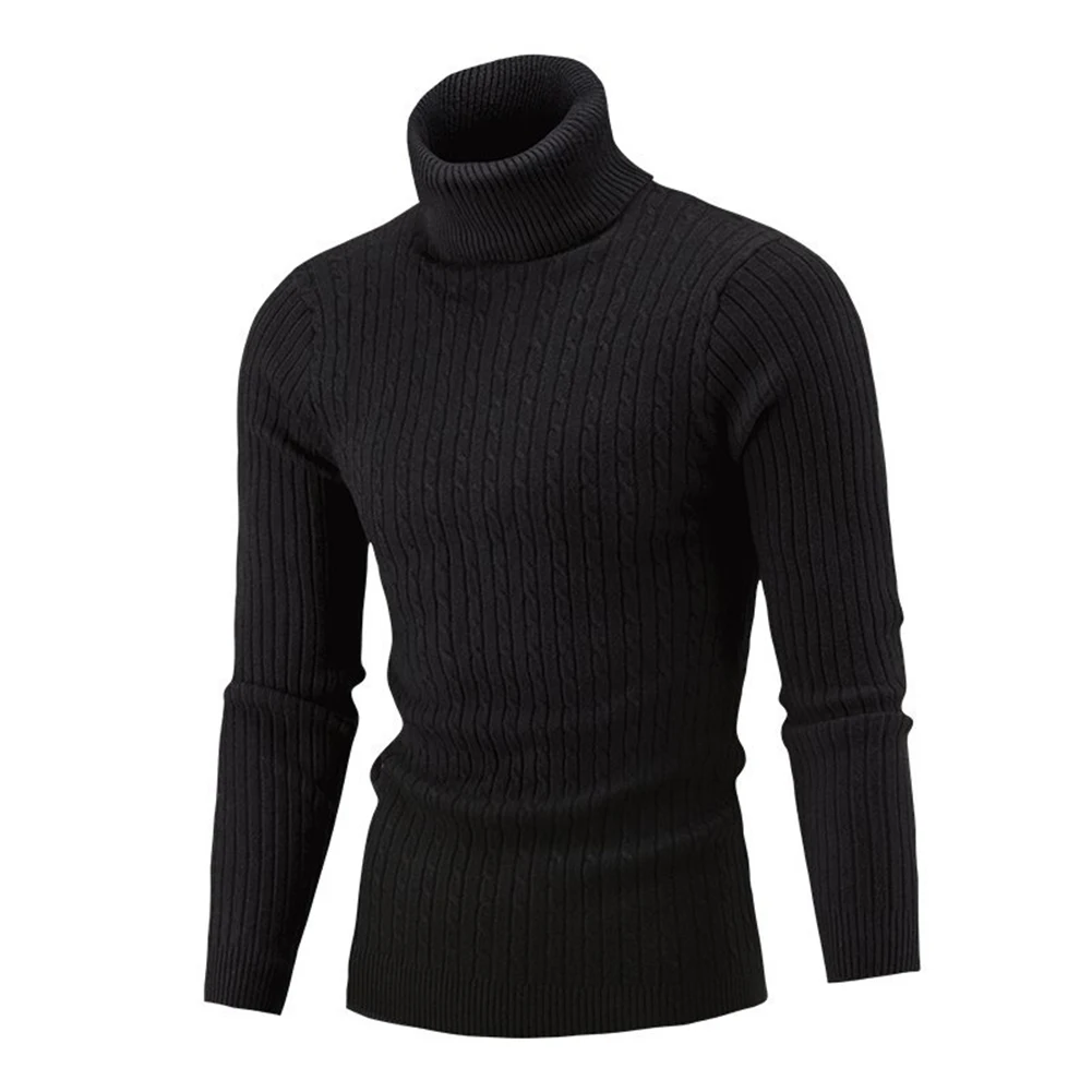 Men\'s Slim Turtleneck Sweater Autumn Winter Warm  Knitting Pullovers Long Sleeve Rollneck Knitwear Men Slim Fit Tops A50