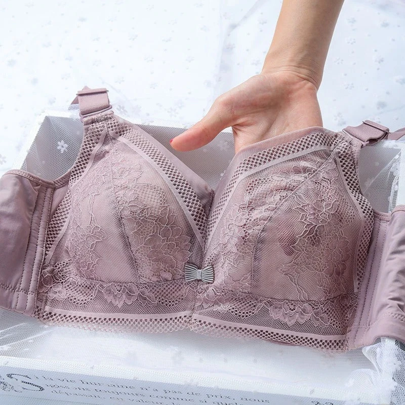 Women Lace Bra Big Size Push-up Full Cup Bra Thin Version Wireless Anti Sagging Reduce Side Fat Underwear75-105 B C D E Cup