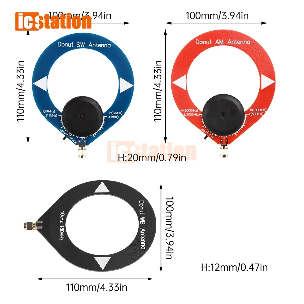 10kHz-180MHz Mini antenne en boucle beignet module d'antenne à large bande SW antenne à ondes courtes AM antenne à ondes moyennes à large bande