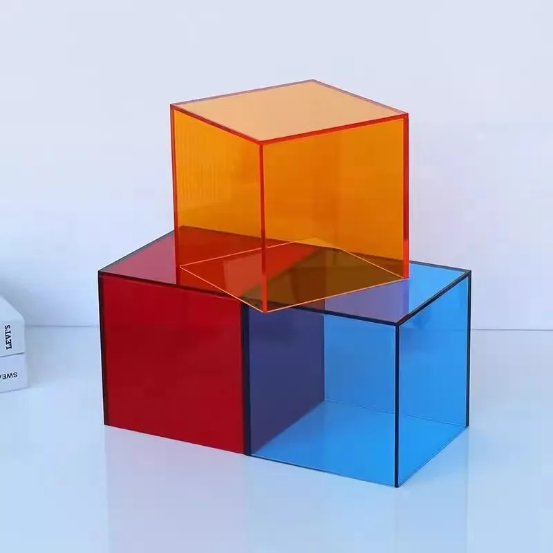 Five-Sided Colorful Acrylic Five-Sided Display Box for Collections, Desktop Organiser For Toys, Car Models and Cosmetics