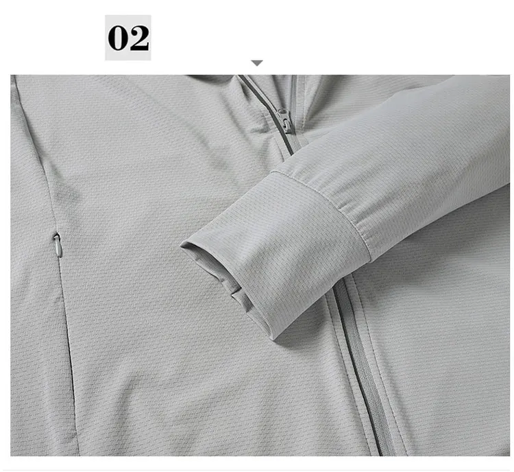Sommer-Laufjacke für Herren und Damen – leichter Sonnenschutzmantel, UV-Kapuzen-Sport-Windjacke, atmungsaktive, schnell trocknende Passform – Detail 17