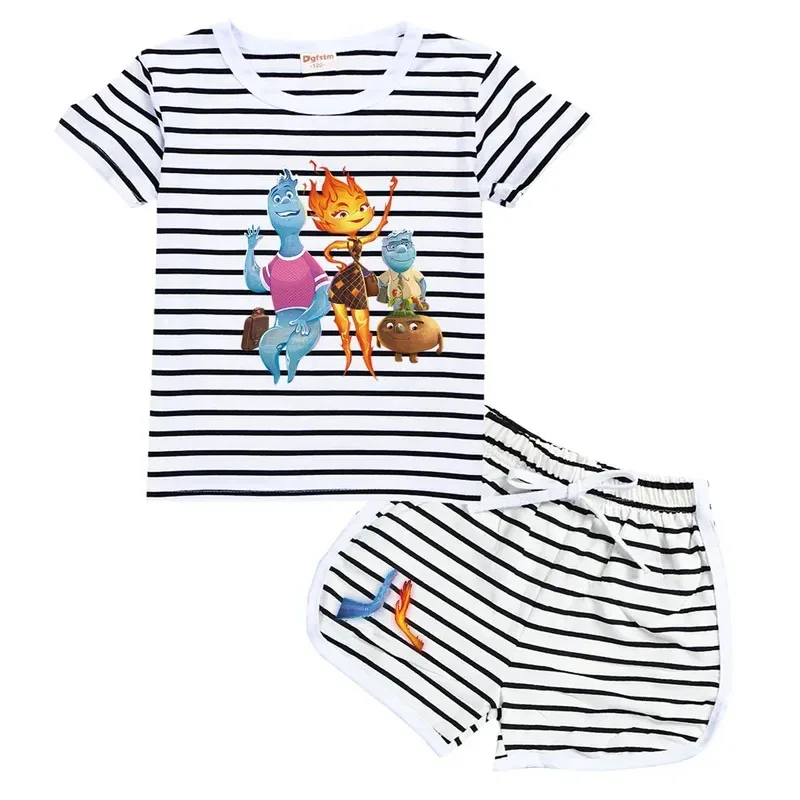 qq28Crazy elemental pyjamas set sommer kinder Kurzarm T-shirt nachtwäsche pyjamas ems feuer Wade druck baby anzug kleidung