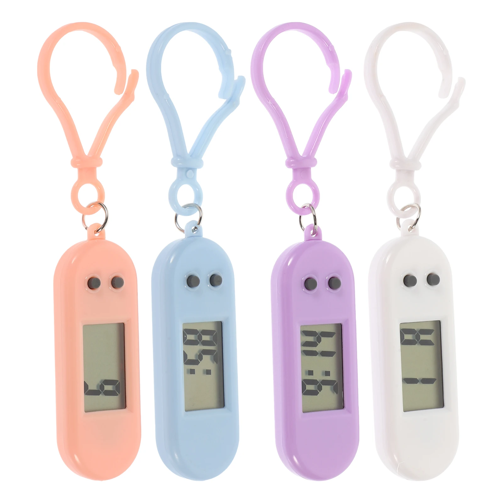 4 Stück Schlüsselanhänger-Taschenuhr, Clip-on-Uhr, langlebig, kreativ, leicht ablesbar, für Studenten, gemischte Farben, Geschenk, einfache Taschenuhr