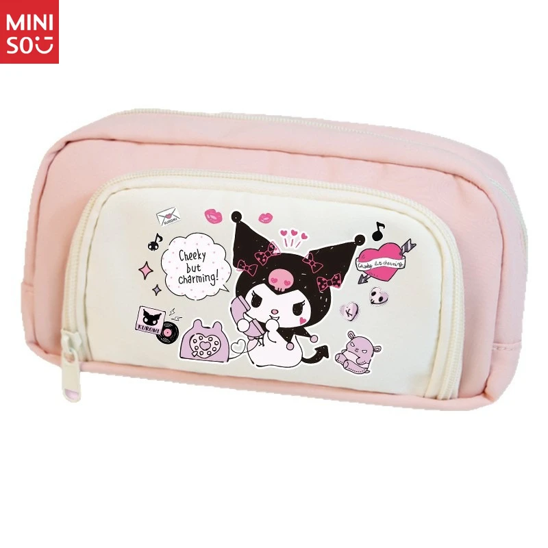 Miniso Kuromi Estojo de lápis Suporte de caneta de anime fofo, material escolar de grande capacidade para meninas, ensino médio