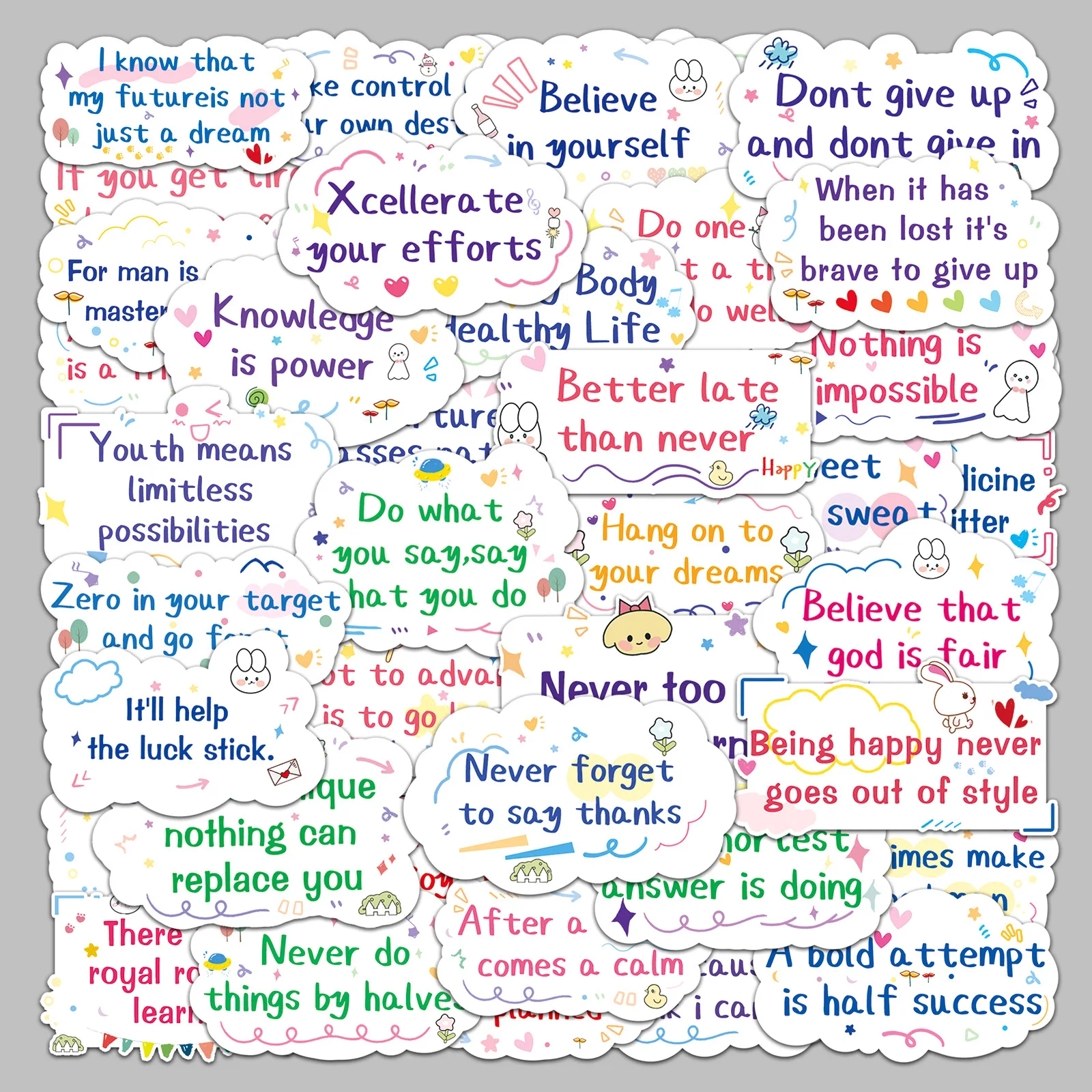 

50Pcs Motivational English Series Stickers Suitcase Phone Case Water Bottle Waterproof Decoration Diy Sticker