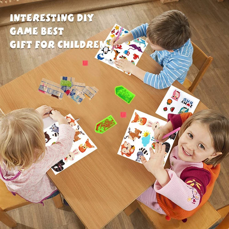 Kit de peinture diamant bricolage pour enfants, autocollants animaux de dessin animé, jouet de puzzle en cristal, peinture par numéros, cadeaux