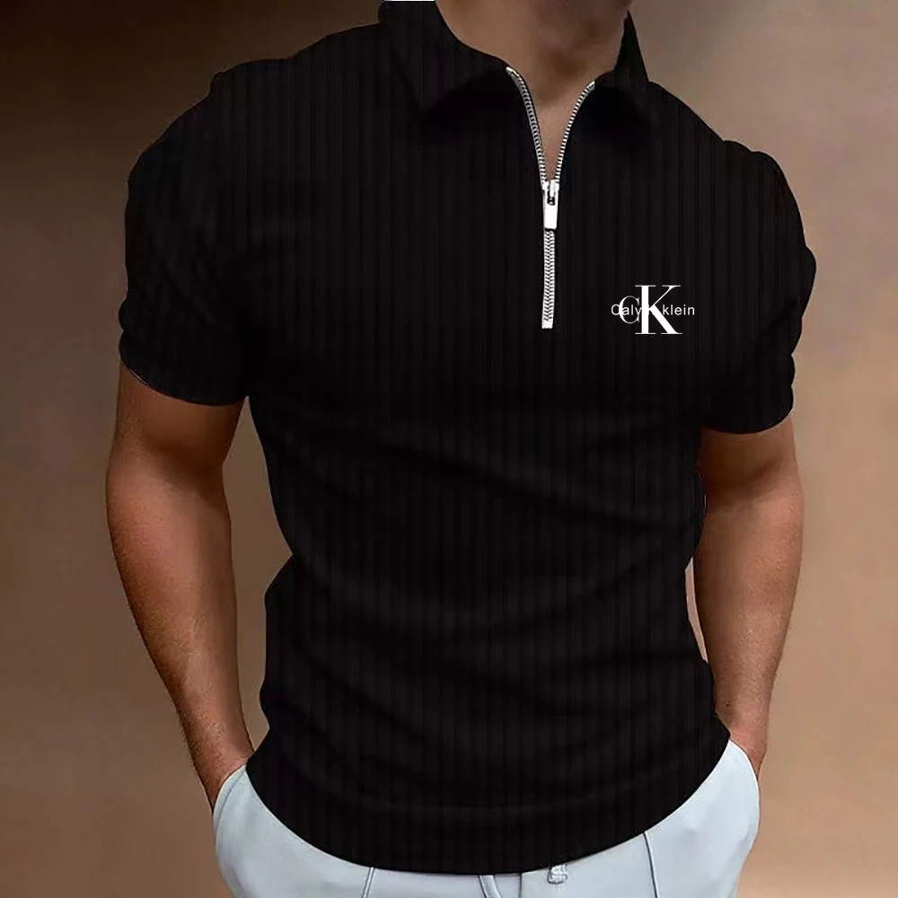 Summer New Men\'s Short Sleeve Polo Shirt Zipper T-shirt Cool and Breathable Business Casual Sweat-absorbing Top