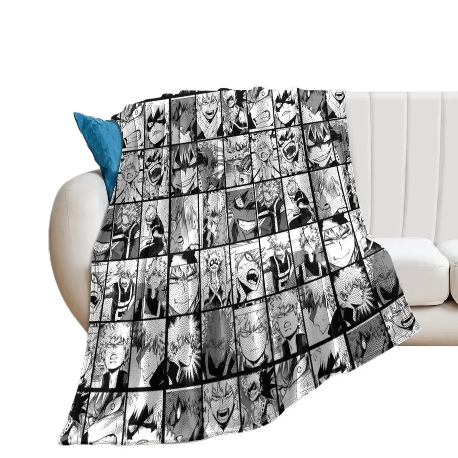 kacchan - collage black and white version Throw Blanket for sofa valentine gift ideas Bed linens Blankets