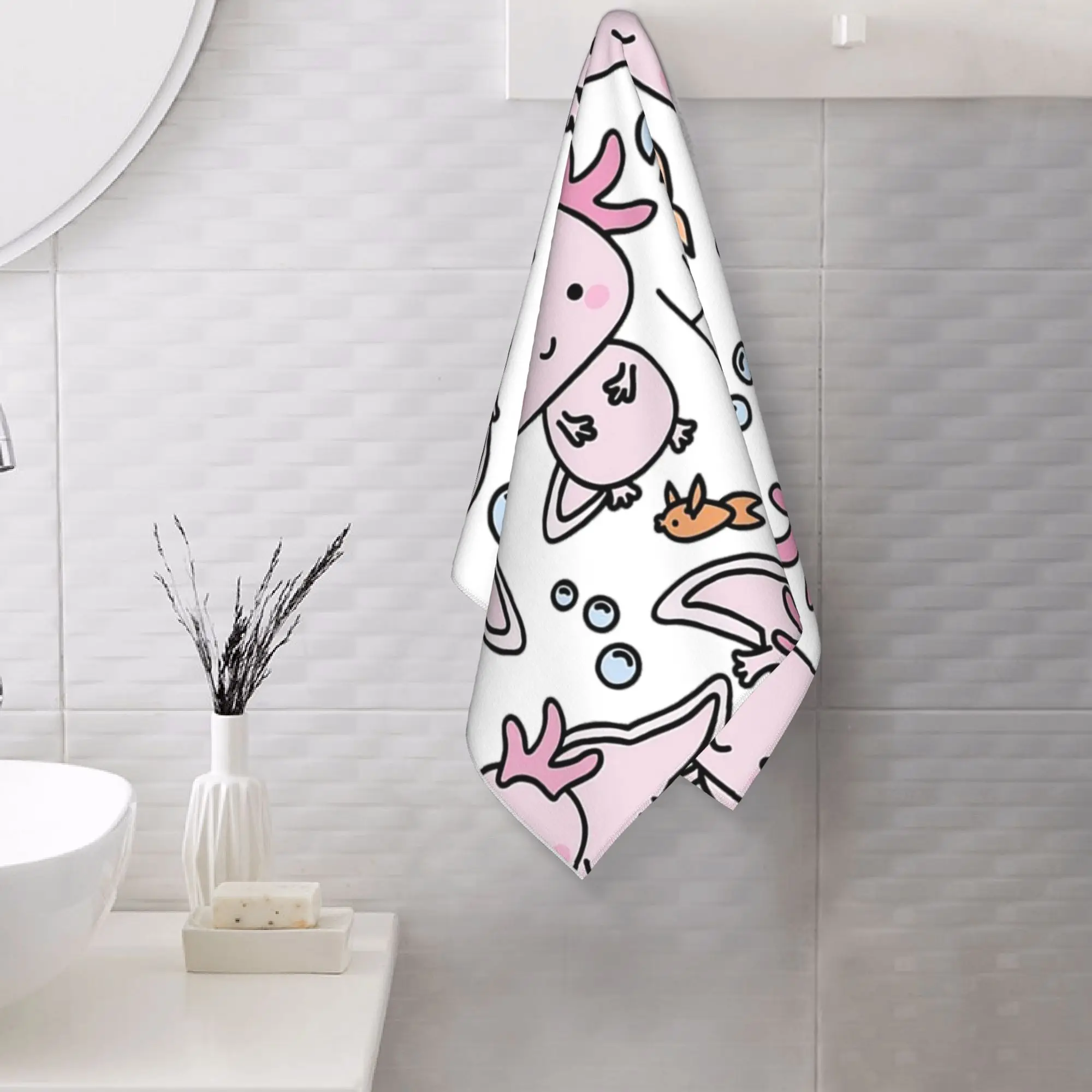 Custom Swimmy Axolotls Soft Face Towel Quick Dry Pool Bath Cotton Towels Absorbent