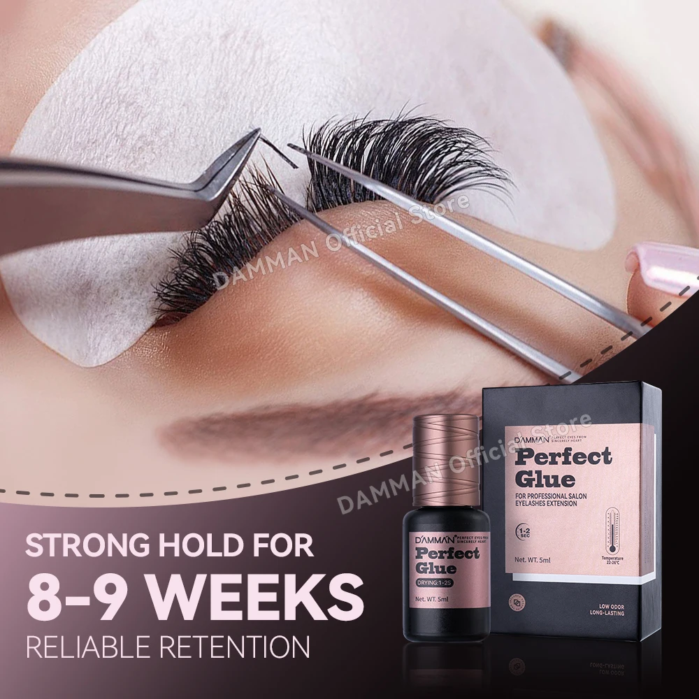 Damman 5ml cola de extensão de cílios profissional 1-2 segundos de secagem rápida cola de extensão de cílios adesivo preto cola de cílios de longa duração