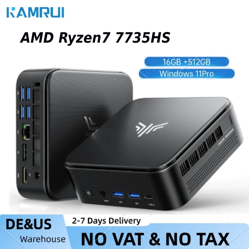 Mini Gaming PC AMD Ryzen7 7735hs 16GB DDR4 512GB SSD Micro Desktop Computers Max 4.3GHz WiFi 6 BT5.2 4K Triple Display USB-C 3.2