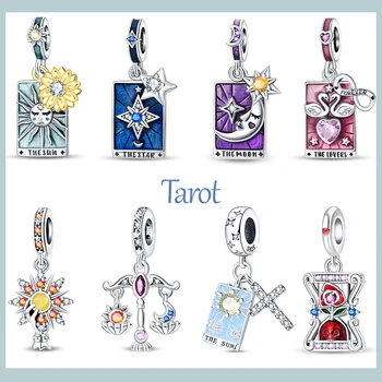 Nuevas cartas de Tarot de plata 925, sol, Luna, estrellas, amantes, monedas de estrellas, cuentas aptas para pulseras originales Pan, regalos DIY, joyería fina