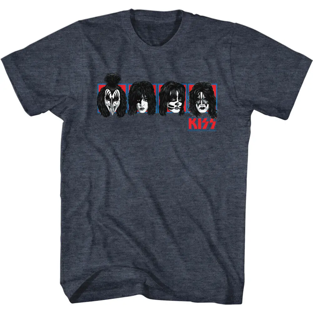 Kiss Boxed Head Shots Gene Simmons Men's T Shirt Metal Music Merch