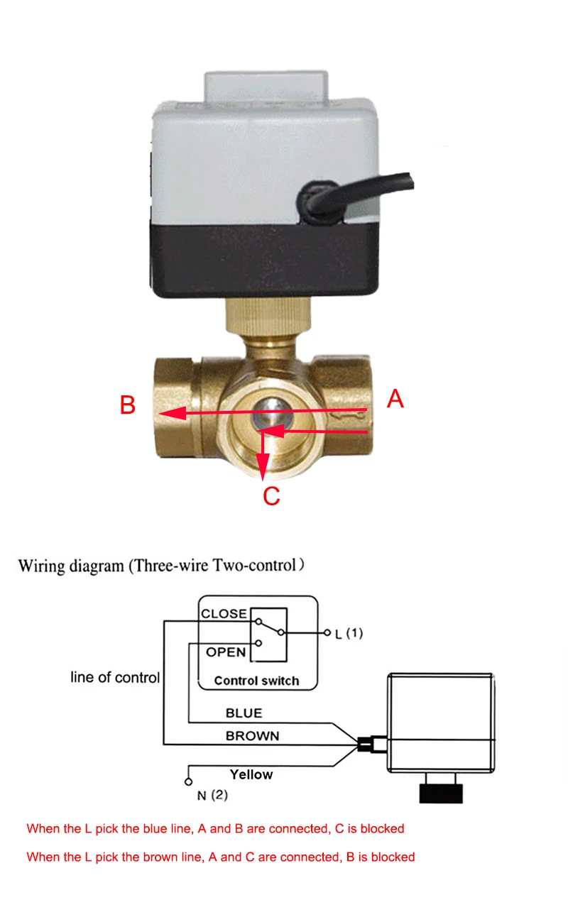 Magnetventil DN15 DN20 DN25 DN40 3 Ways Motorized Ball Valve 220V 12V 24V 3-Wire 2 Control Brass Electric Ball Valve With Manual Swit Pneumatik — Detail 1
