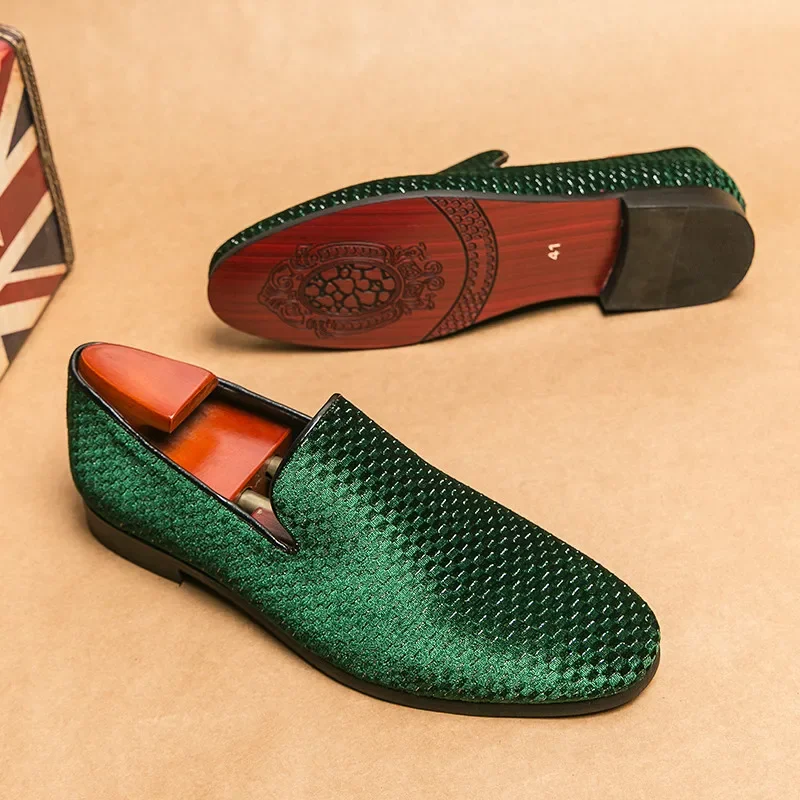 

Spring Fashion Green Loafers for Men Slip-on Light Men‘s Casual Leather Shoes Strap Size 38-47 Wedding Shoes Man cuero casual