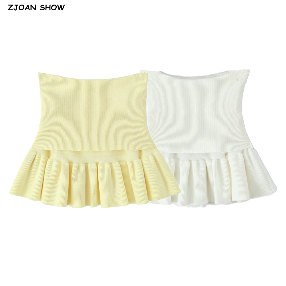 

2025 Y2K Women Roll Down Rib Knitted Hem Ruched Pleated Mini Skirt Elastic Waist Package Hips A-line Short Saia Skirt Cool Girl