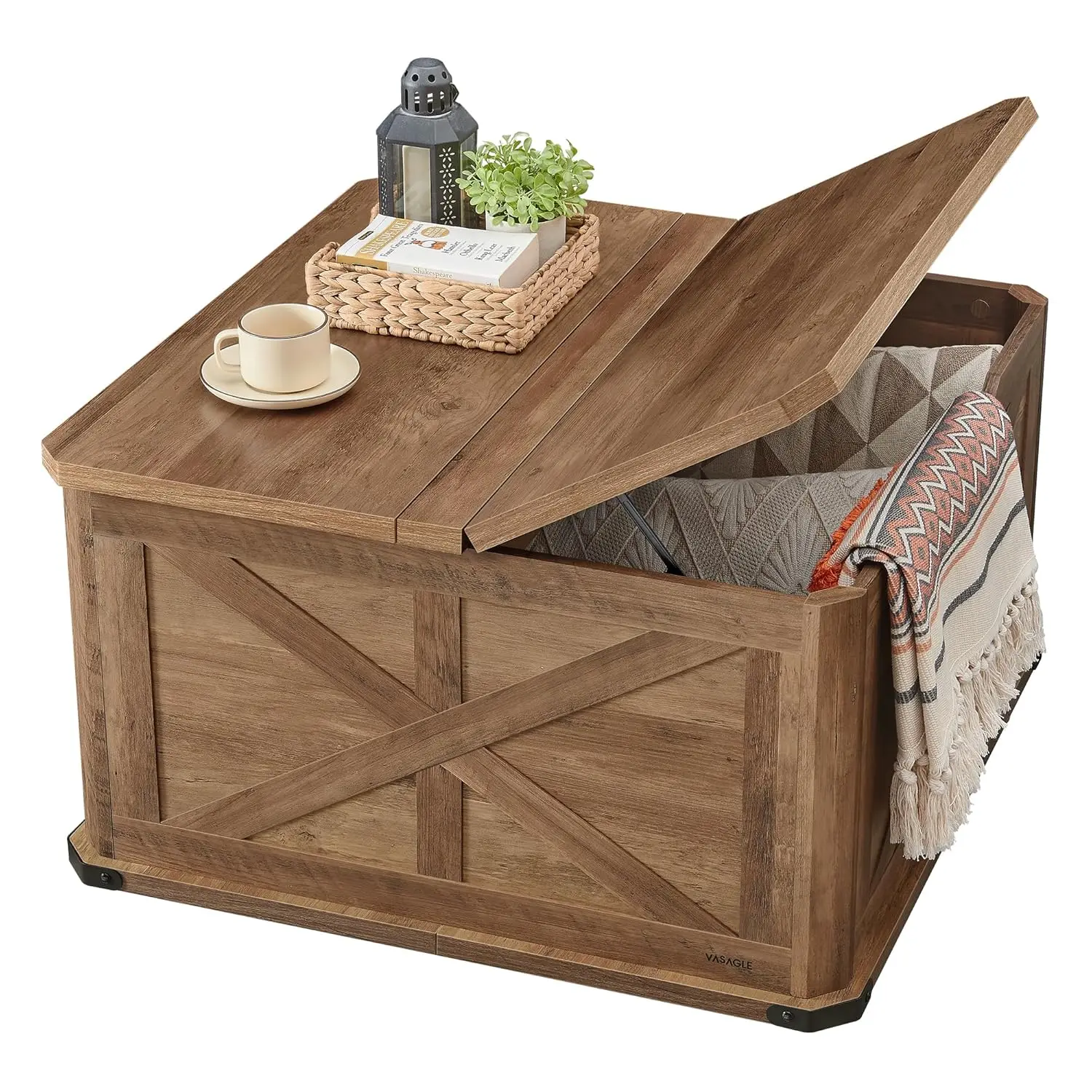 

Farmhouse Coffee Table with Storage, Square Center Coffee Table for Living Room, with Hidden, Customized