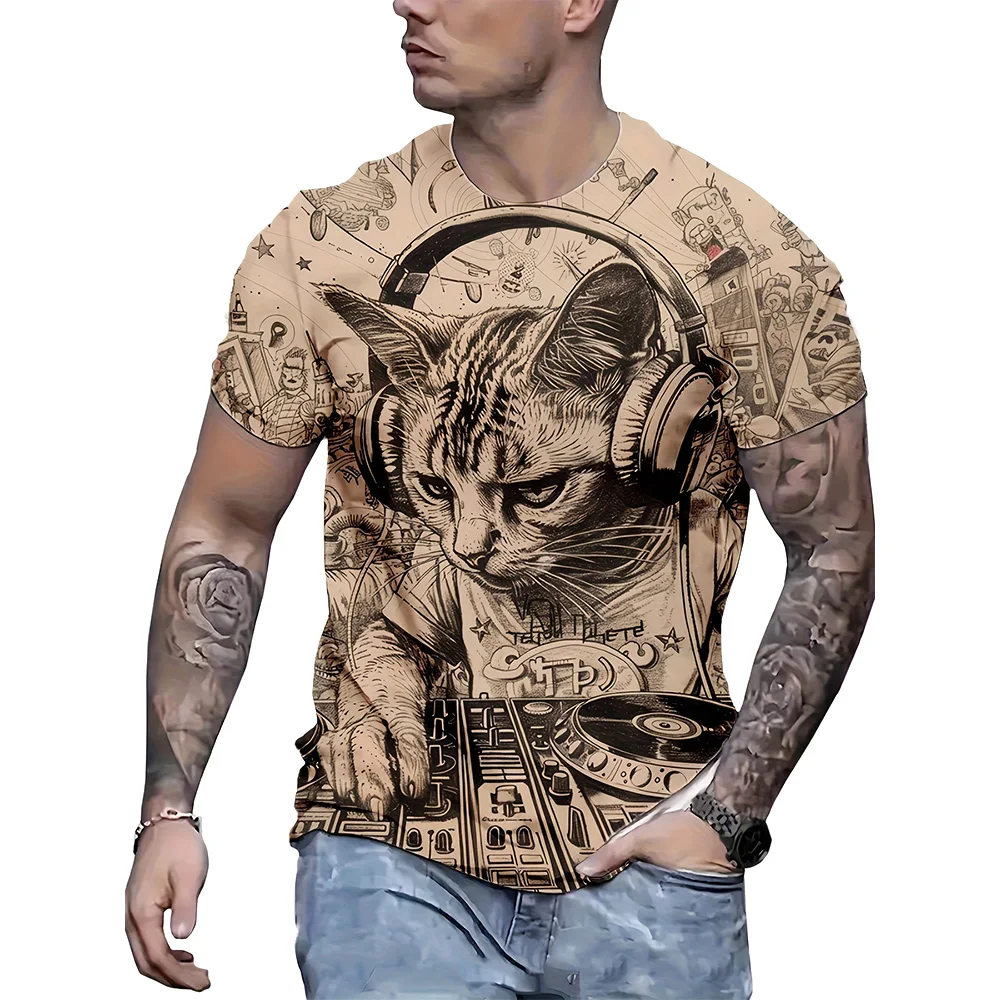 2025 New Adult Wearable Casual Loose Daily Tops 3D Printed Comfortable Round Neck Handsome Classic Men's T-Shirt Printed Tops