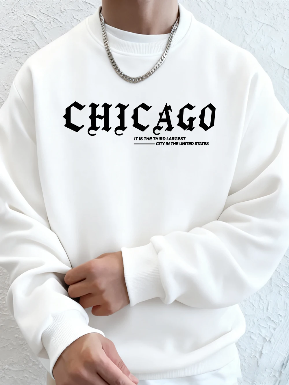 الفن مدينة شيكاغو شعار يطبع الرجال هوديس الخريف الصوف الدافئة بلوزات عادية فضفاض Crewneck الشارع الشهير الرياضة الذكور الملابس #1