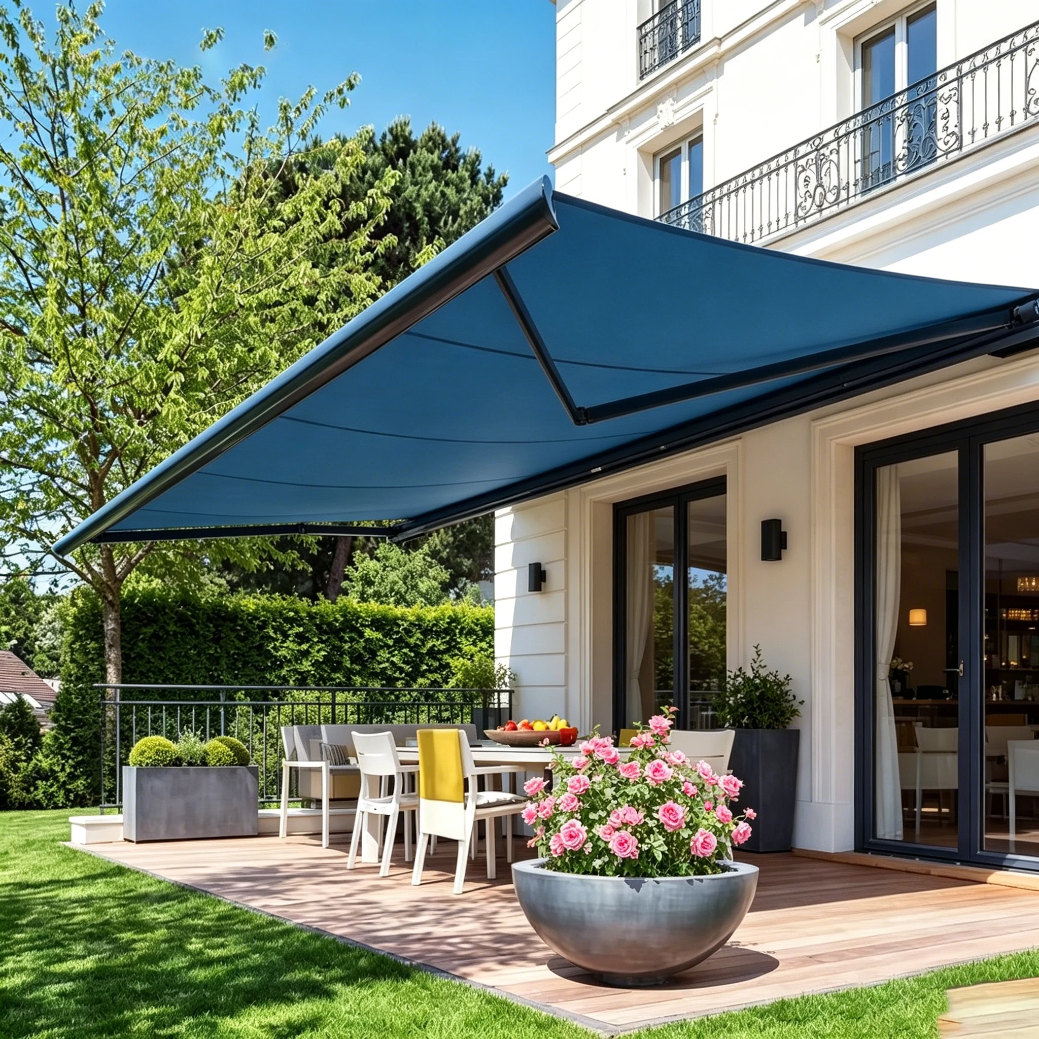 2026 Heavy Duty Full Cassette Retractable Awning Motorised Remote Control Waterproof Rain Shelter Windproof Aluminum Framepromot
