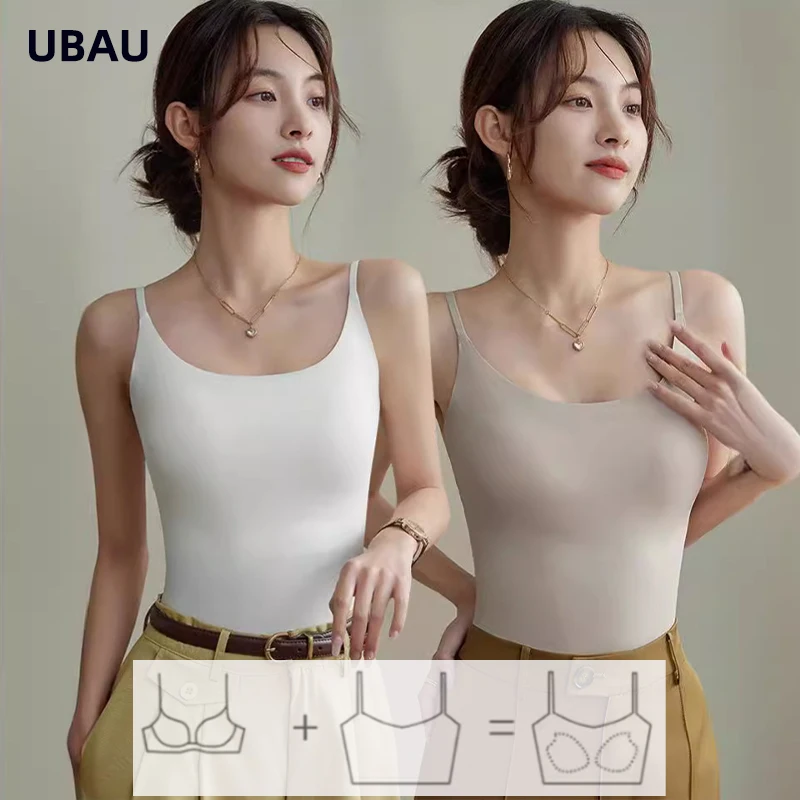 UBAU Women Padded Camisoles Tanks Girls Push Up Crop Top Sleeveless Shirt Lady Bralette Tops Strap Skinny Base Vest