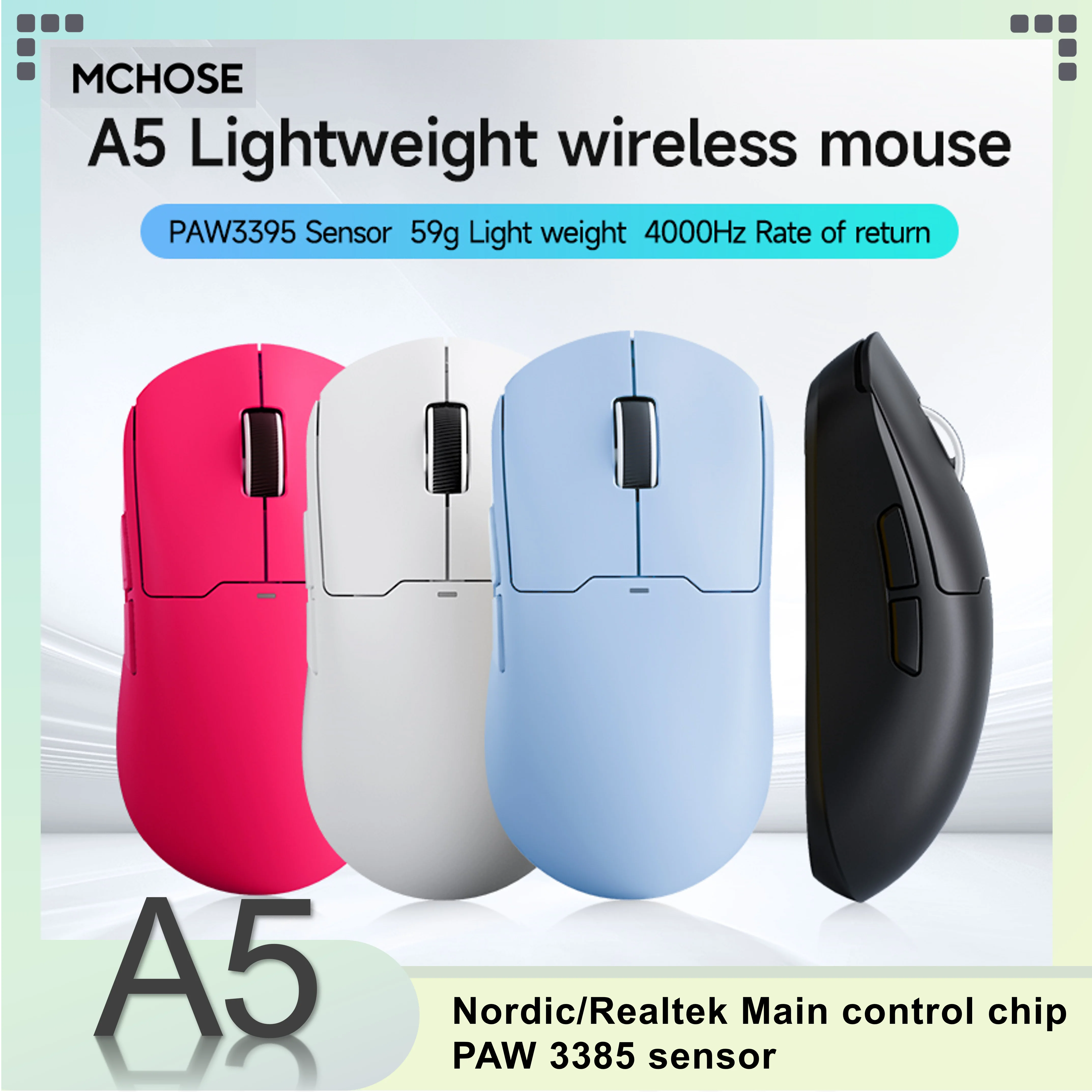 

MCHOSE A5 Pro Max Ultra Wireless Mouse Gaming Lightweight Low Latency Mice Accessories Computer Gamer PAW3395 Ergonomics