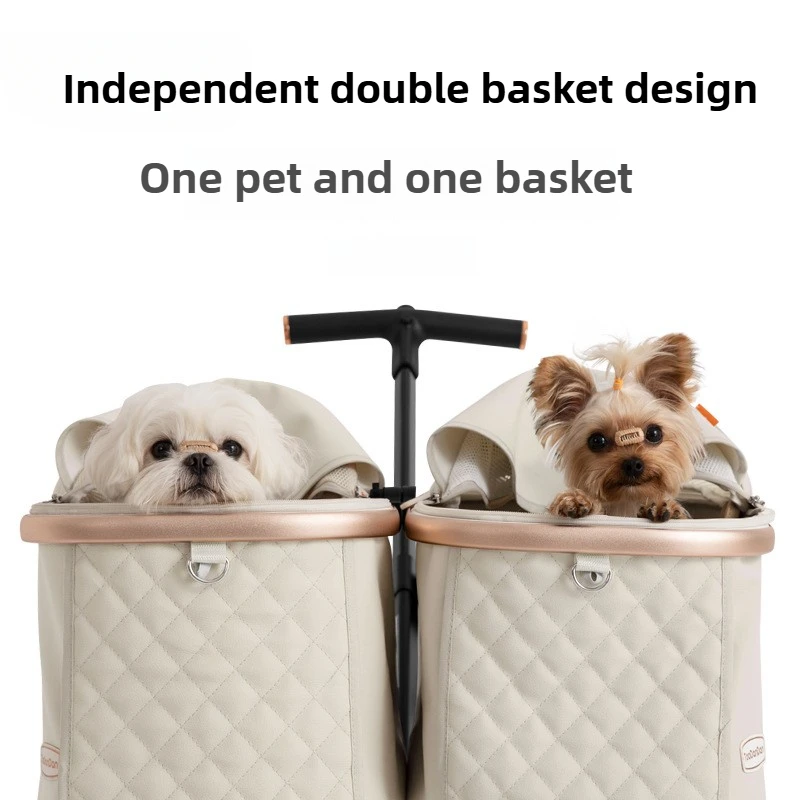 Leuke Opvouwbare Kat Wandelwagen voor 2 Katten 4 Wielen Outdoor Dual Kat Wandelwagen Tas Afneembare Hond Trolley Carrier Luxe Huisdier producten