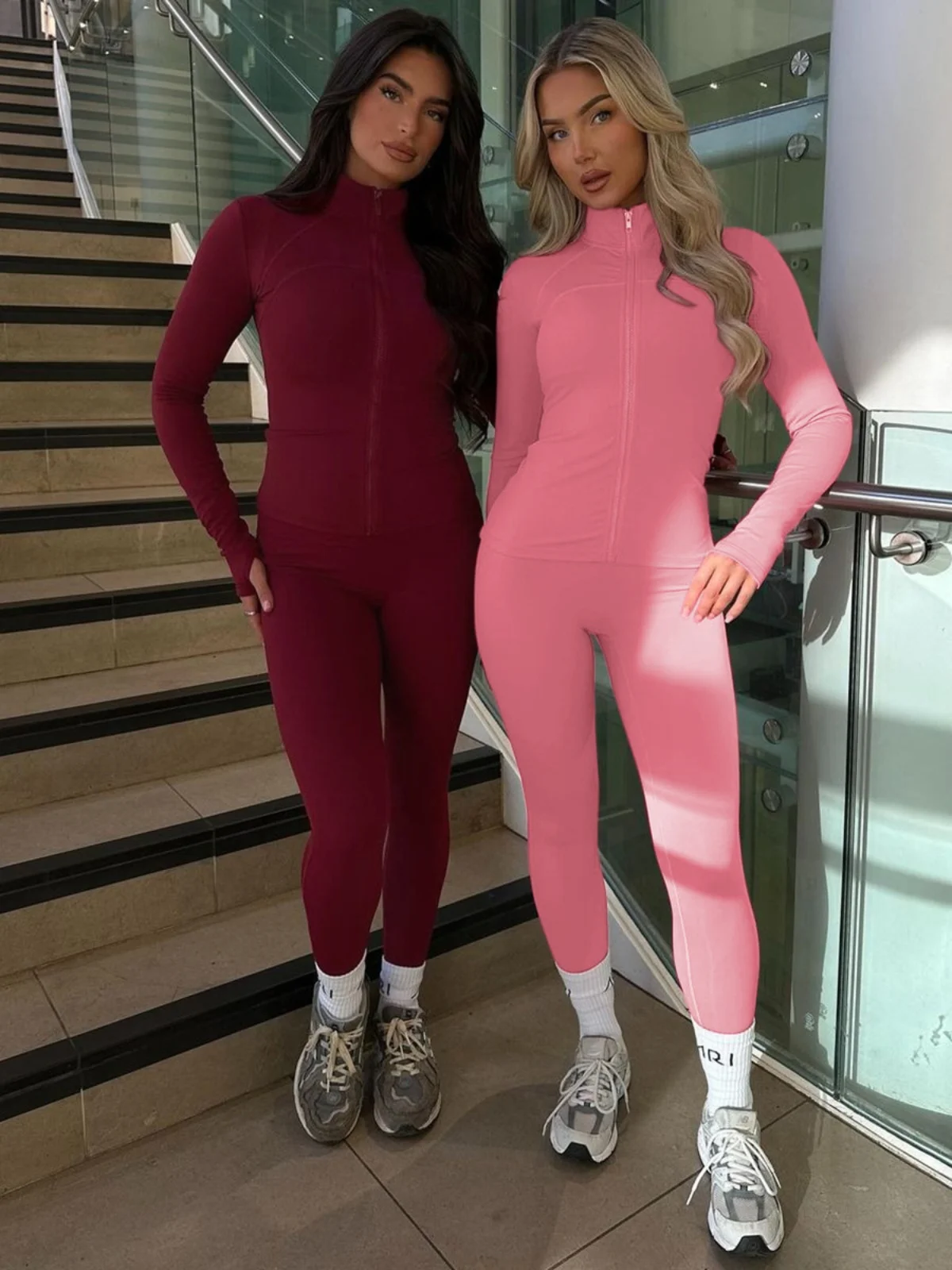 Ensemble pantalon de Yoga amincissant et Sexy pour femmes, longue fermeture éclair, exercice de Fitn, tenue de sport décontractée, Combo