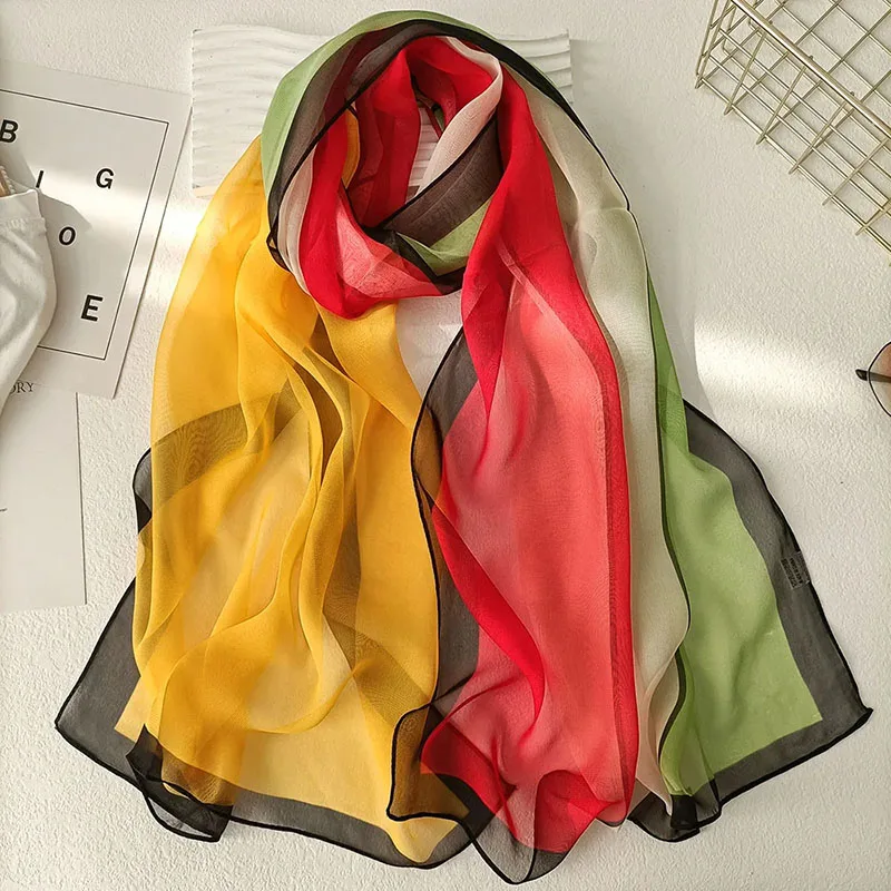 Georgette-bufanda de gasa para mujer, pañuelo elegante de Color degradado, Foulard femenino, Hijabs