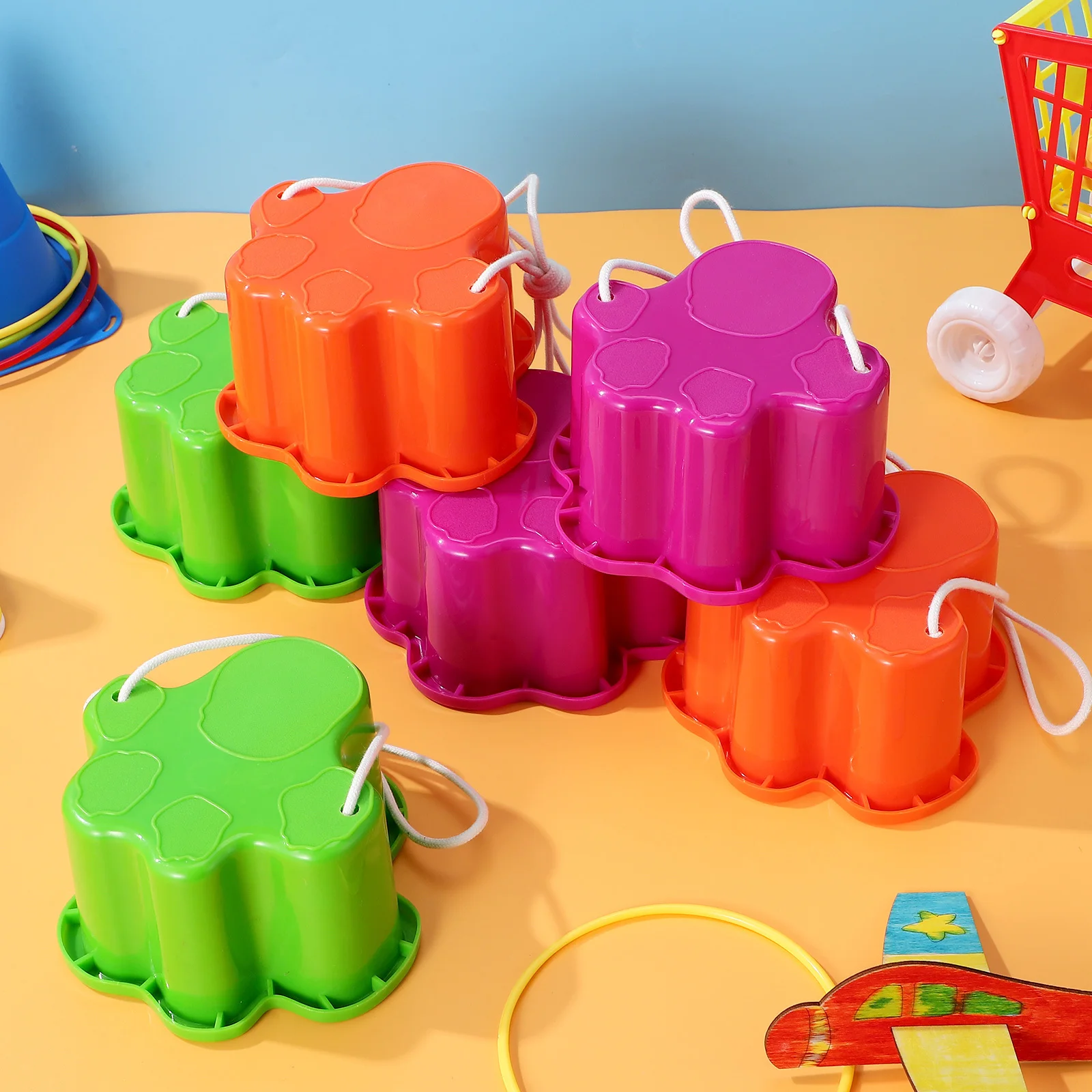 6-teilige Eimer-Stelzen, Outdoor-Spielzeug, Training, Springen, Übungsschuhe, PP, Sport für Kinder, Katzenklaue