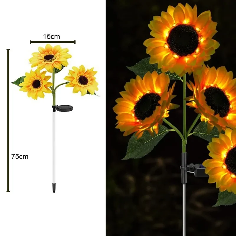 Outdoor Solar Simulation Sunflower Light 1/3 Heads Waterproof Lawn Lights Landscape Lamp For Home Decor Garden Yard Flower Light