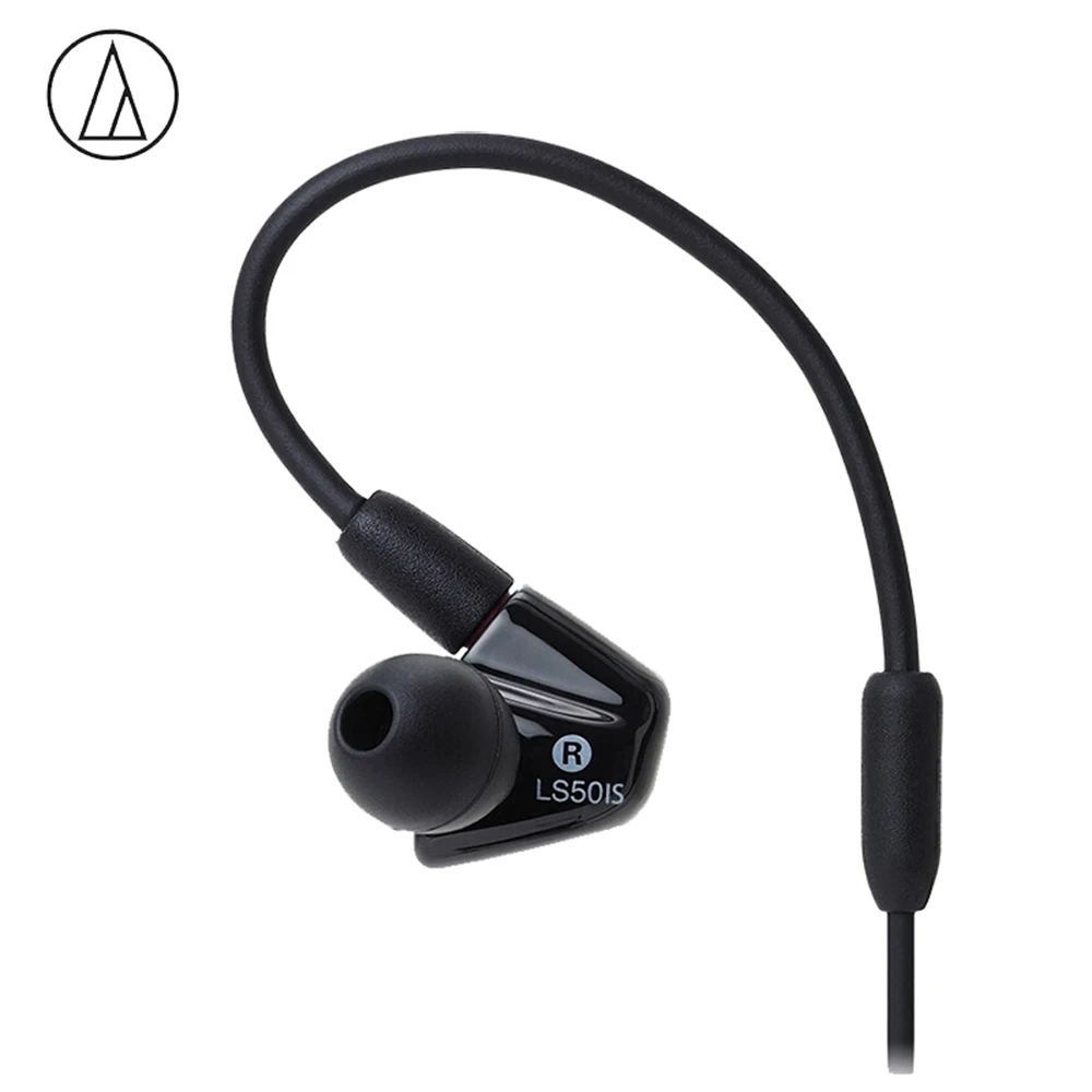 Audio Technica ATH-LS50iS 3.5mm Wired Earphone Strong Bass Hifi Earbuds Double Dynamic Sport Headset 1-button Remote Control Mic