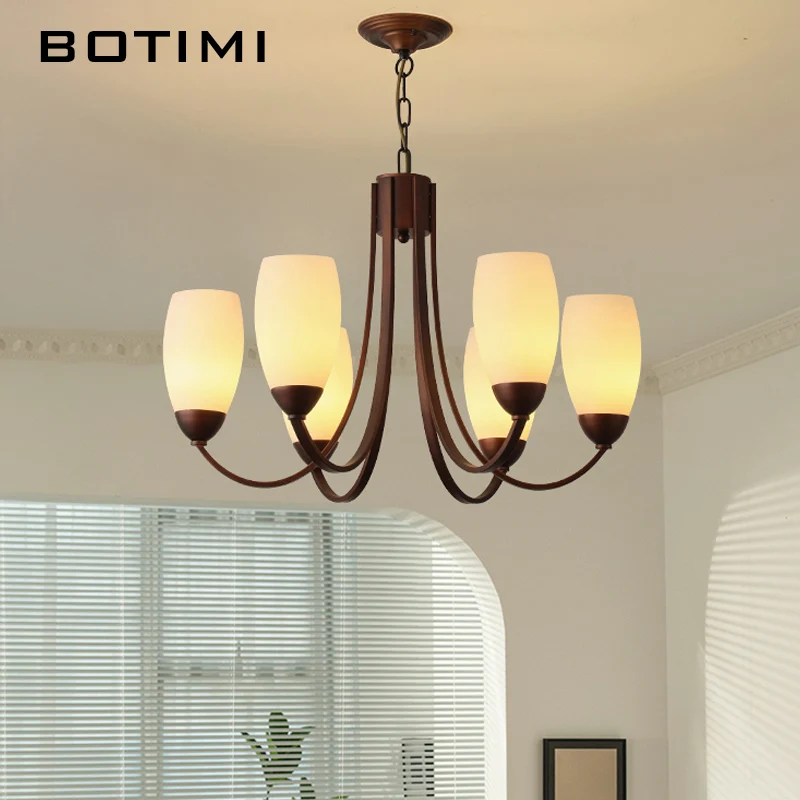 BOTIMI-Lustre de style américain avec abat-jour en verre, lumières de chambre à coucher, bras en métal, salon nordique, ludéviation, 6 lumières, 8 lumières, 10 lumières