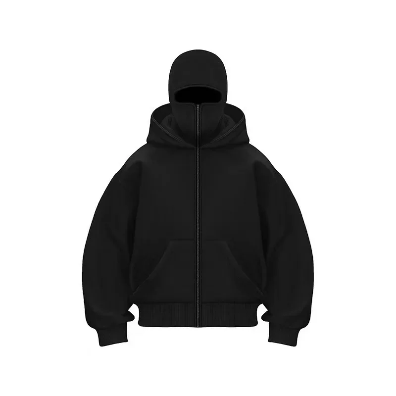 Damska Męska Podwójna Bluza z Kapturem, Maską i Zamkiem Błyskawicznym, Zimowa Wiatroodporna Kurtka Sportowa na Aktywności Plenerowe, Wędrówki, Podróże, Bieganie, Bluza Termiczna