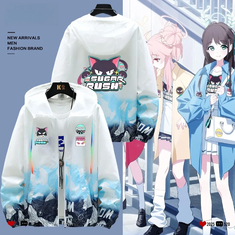 

Синяя куртка Blue Archive для косплея с защитой от солнца, летняя, свободного кроя, с длинными рукавами, из полиэстера, с капюшоном и боковыми карманами