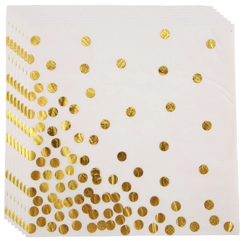 Gold Dot Cocktail Napkins (50 Pack)3-Ply Paper Napkins with Gold Foil Polka Dots Perfect for Birthday Party, Baby Shower, Bridal