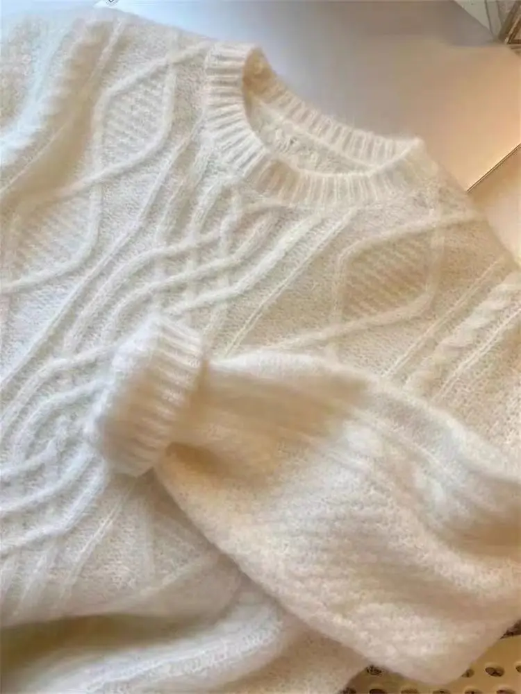 

Choice Women's O-Neck Sweater Pullovers 100% Merino Wool Knitwear Autumn Winter Long Sleeve Twist Pure Wool Soft Clothing Tops