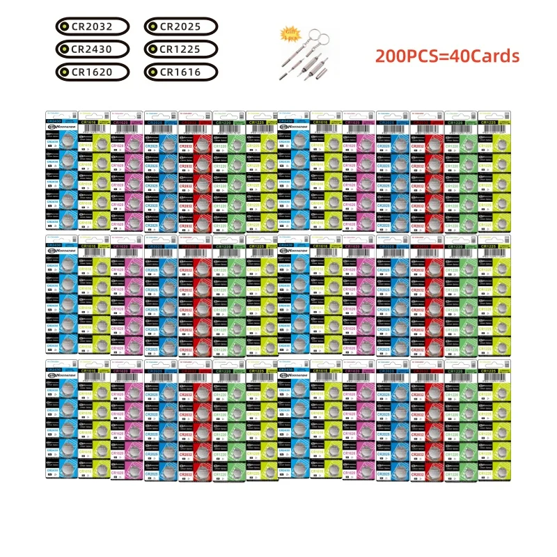 200Pcs Battery CR2032 CR2025 CR1220 CR1225 CR1616 CR1620 CR2430 Cell Coin Lithium Battery For Clock Electronic toys