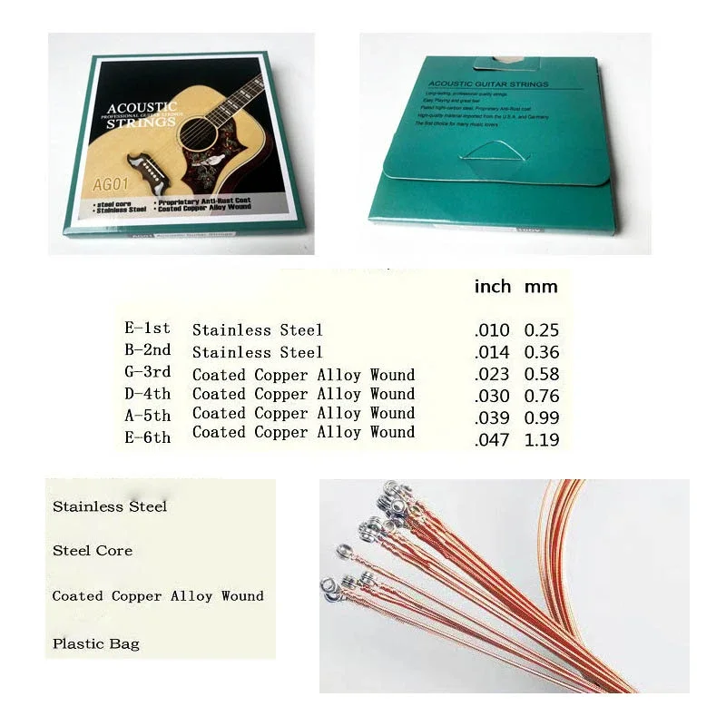 

EG01/AG01 6 String Acoustic Guitar String Stainless Steel,Coated Copper Alloy Wound,Quality Steel Core/for Folk Guitar Parts