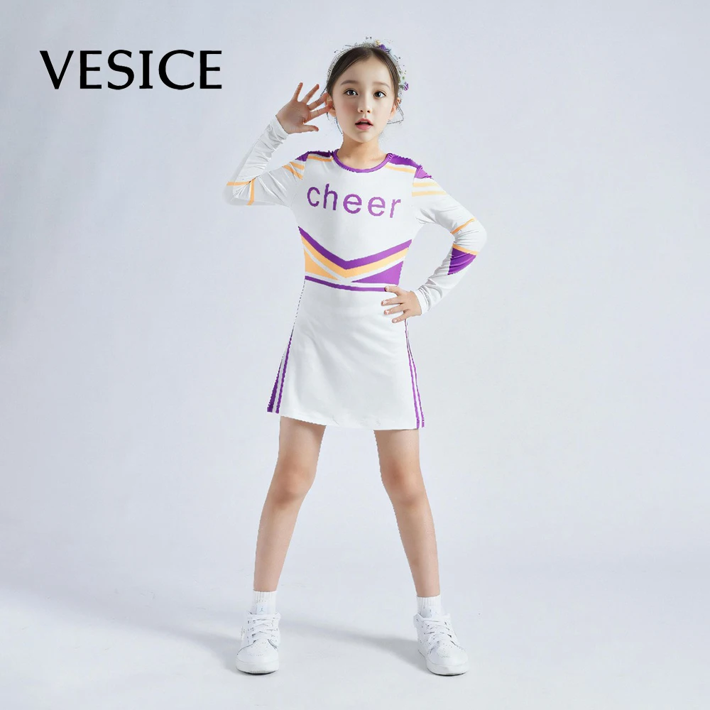 

Girl Cheerleading Uniform Long Sleeve Gymnastic Dance Kids Girls With Sets Cheerleader Costumes Children Cheering Team Outfits