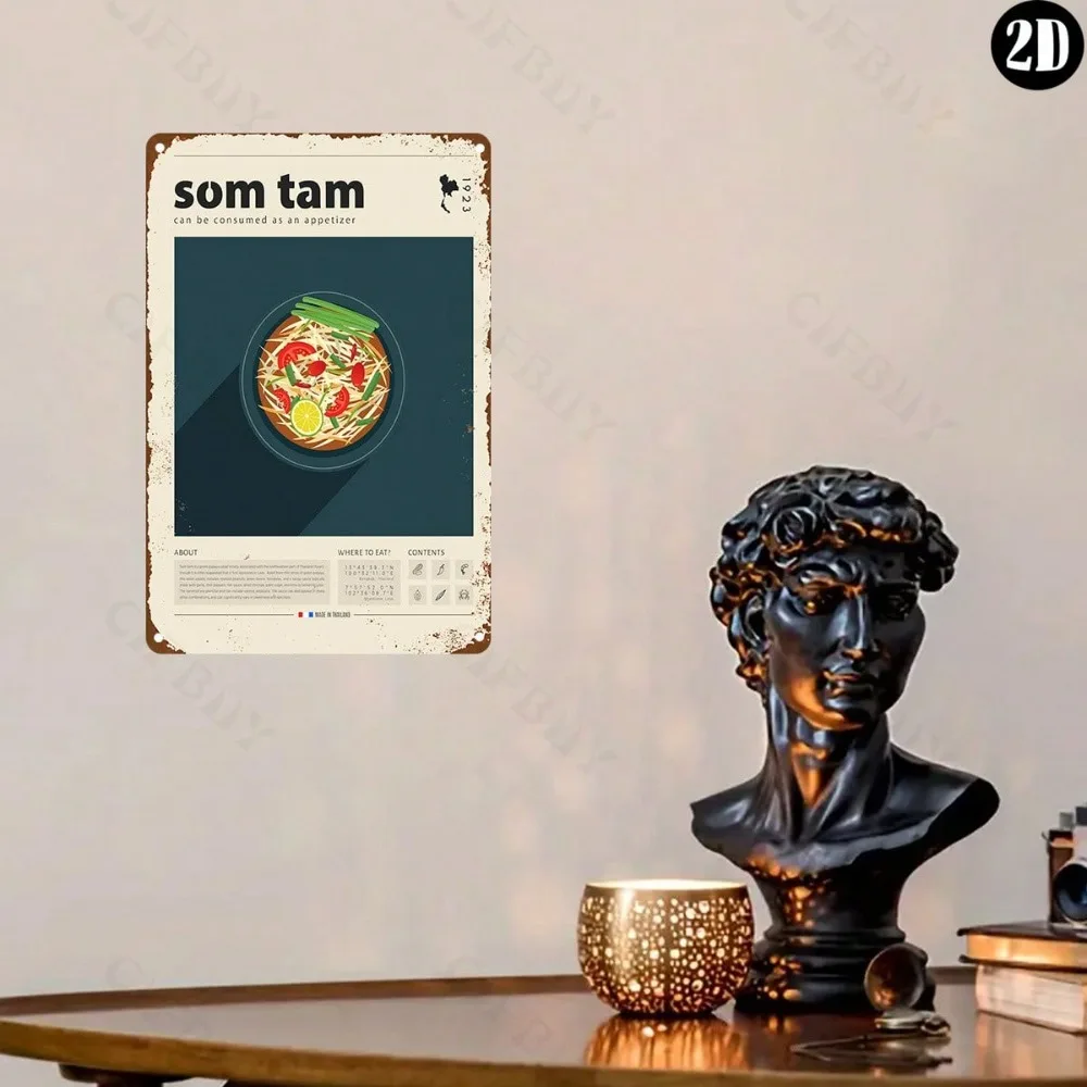 Arte de pared de fideos tailandeses "Som Tam", placa Vintage de 11,8x15,7 pulgadas, estilo artístico sin texto, para el hogar, cocina y dormitorio, 1 ud.