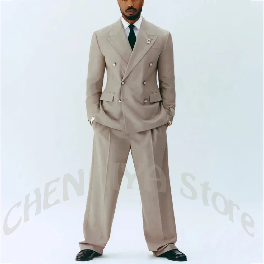 

High Quality Men Suit Peak Lapel Double Breasted Two Pieces Outfit Formal Business Wedding Groom Custom Made Jacket Pants