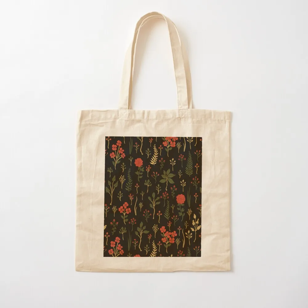 Green, Red-Orange, and Black Floral/Botanical Print Tote Bag Gift bag Women's bags reusable shopping bag