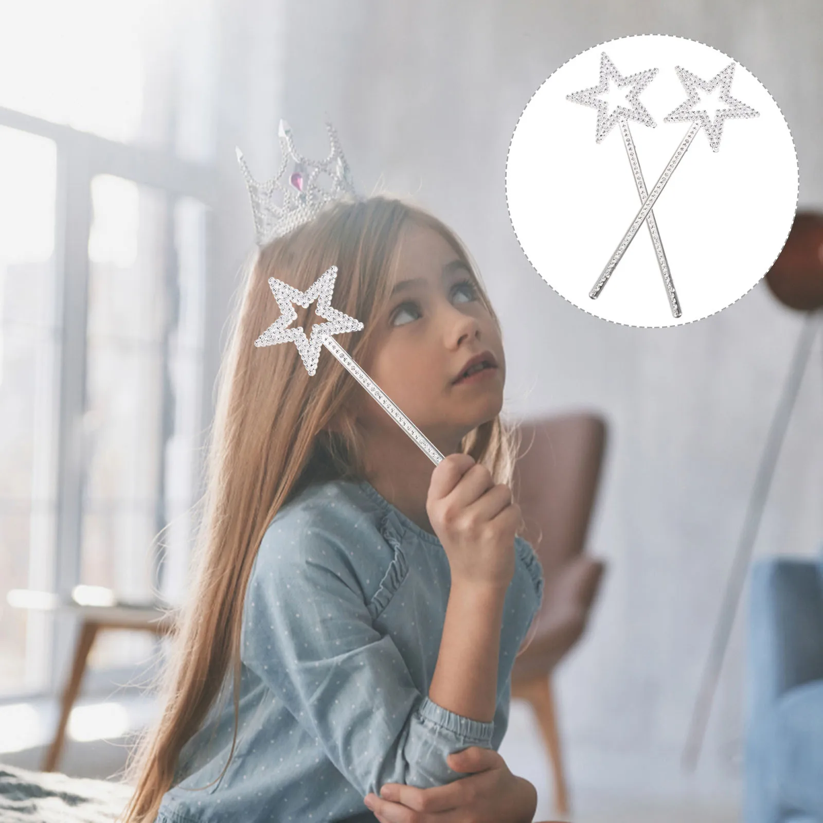 

24Pcs Plastic Star Fairy Sticks for Girls Costume Party Birthday Halloween Wedding Cosplay Shining Silver Star Fairy Stick