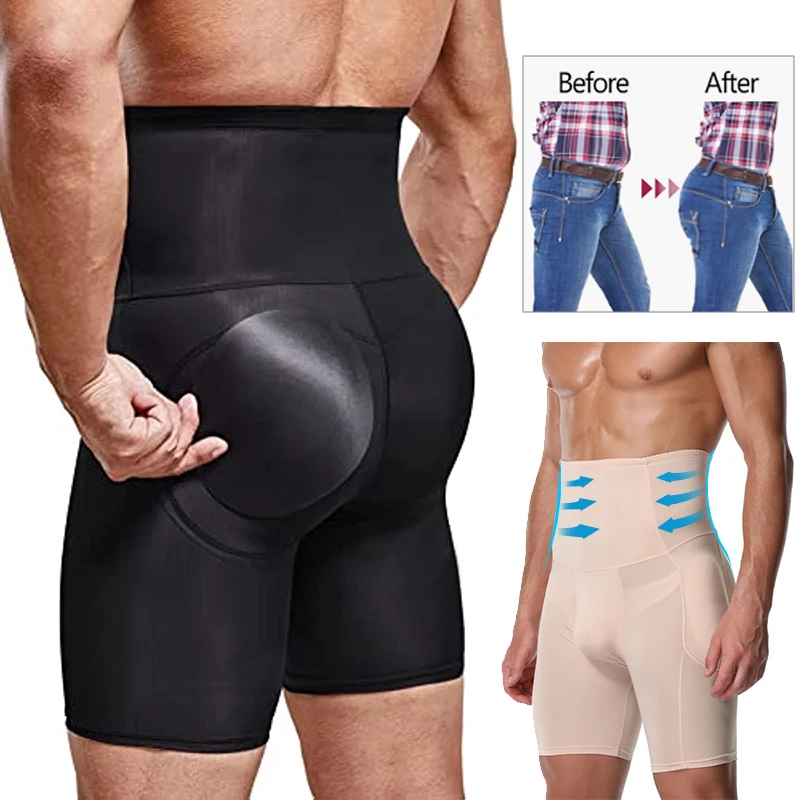 Men Tummy Control Shorts Shapewear High Waist Slimming Body Shaper Girdle Compression Padded Underwear Boxer Briefs