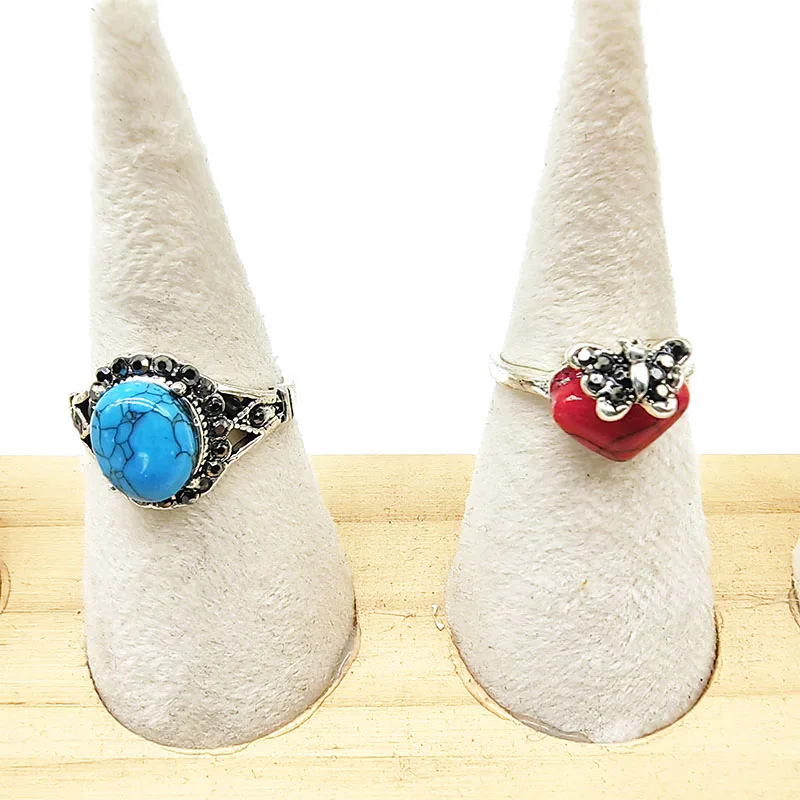 20 teile/los Großhandel Bunte Oval Naturstein Finger Ringe Für Frauen Böhmen Mix Stil Silber Farbe Hohl Legierung Metall Schmuck – Detail 17